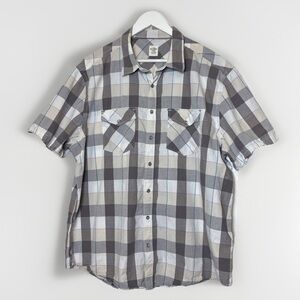 Old Navy Pearl Snap Shirt Mens XXL Grey Plaid Western Cowboy Short Sleeve